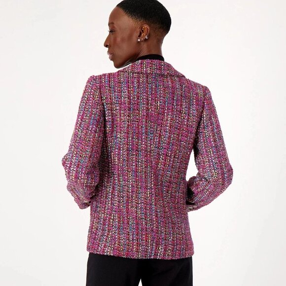 NWT Dennis Basso Womens Plus Size 24W Fuschia Multicolor Tweed Blazer Jacket NEW - Picture 2 of 4
